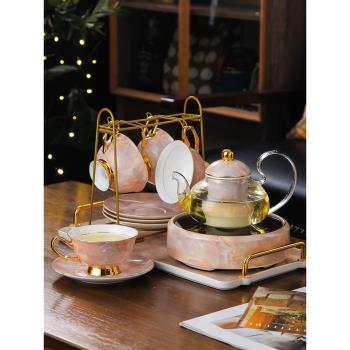 鋒源陶瓷 |大理石茶具| 整套茶具家用骨瓷花茶水果茶壺套裝耐高溫