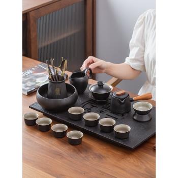 烏金石茶盤日式茶壺黑陶功夫茶具套裝家用輕奢辦公室會客整套禮盒