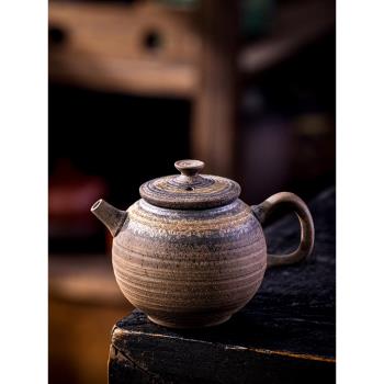 中式柴燒復古陶瓷小茶壺手把壺復古單壺粗陶仿古家用功夫茶具茶道