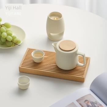 宜集堂INS奶油茶具套裝下午茶茶水分離茶壺木托盤茶盤高級感家用