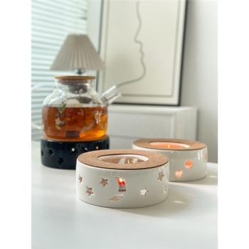 陶瓷蠟燭加熱底座煮茶溫茶爐茶具底座家用蠟燭臺玻璃花茶壺保溫盤