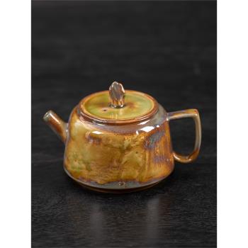 輕奢柴燒茶壺仿古單壺家用中式功夫茶具手工粗陶窯變泡茶器陶瓷壺