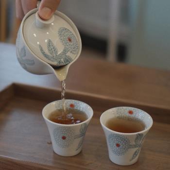 黎太の家 日本進口波佐見茶具套裝小清新大麗花/貓咪陶瓷茶壺茶杯