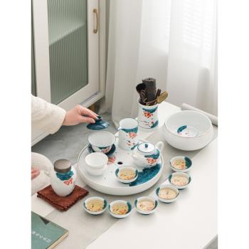 輕奢羊脂玉瓷茶具茶盤套裝整套家用功夫白瓷茶壺器茶杯碗陶瓷托盤