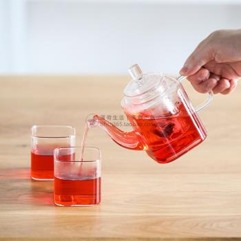 創意方形茶壺迷你小茶壺功夫品茶壺茶具套裝耐熱玻璃茶壺帶過濾