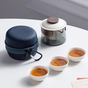 玻璃快客杯旅行茶具便攜式車載隨身包套裝戶外功夫茶具茶杯泡茶壺