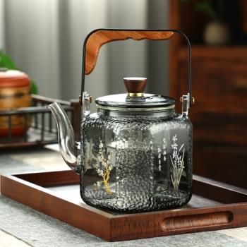中式錘紋玻璃蒸煮茶壺可明火老白茶煮茶器加厚提梁壺可加熱大容量