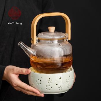輕奢下午茶玻璃茶壺蠟燭加熱溫茶爐餐廳花茶煮茶器茶水保溫套裝