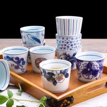 三分燒日式青花瓷水杯湯吞杯陶瓷復古功夫品茗杯單杯家用茶杯飲具