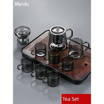 煙灰玻璃功夫茶具套裝家用2023新款輕奢高檔中式茶壺茶杯茶盤整套