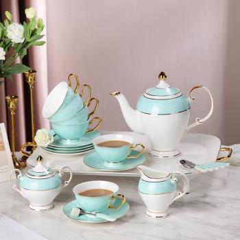 花樣年華咖啡具套裝家用歐式浮雕陶瓷茶壺水杯糖奶壺淺藍色咖啡杯