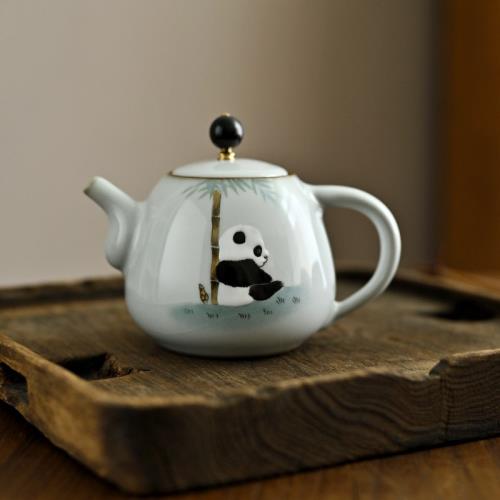 茶道具　古陶園　竹鳳窯　伊藤伊平作　染付菊唐草文　茶壺　共布共箱　V　8013 物隱堂丨景德鎮粉彩手繪熊貓竹子茶壺家用大號汝窯開片泡茶壺|茶壺