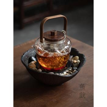 玻璃茶壺黑白茶蒸煮茶器泡茶燒水壺日式復古電陶爐煮茶爐茶具套裝