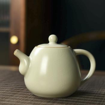 輕奢米黃汝窯茶壺茶杯茶洗功夫茶具套裝家用陶瓷茶道六君子蓋碗