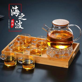 玻璃水壺泡茶壺煮茶水果花茶竹蓋耐熱防爆高硼硅材質茶具套裝家用