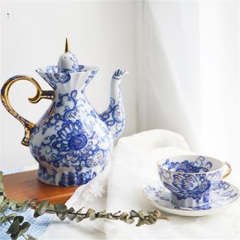 現貨Lomonosov俄皇鳳歌手繪歐式金邊復古咖啡茶杯茶壺下午茶套裝