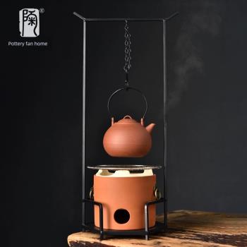 陶迷朱泥提梁壺粗陶炭爐自在鉤圍爐煮茶器具全套耐高溫陶瓷燒水壺