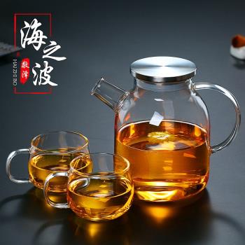 耐高溫冷水壺花茶壺耐熱玻璃泡茶壺竹蓋大容量茶具涼水壺果汁扎壺