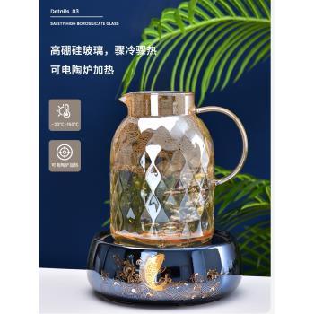 輕奢高硼硅耐高溫玻璃涼水壺家用大容量耐熱泡茶壺涼白開冷水壺套