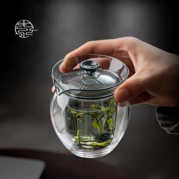 日式玻璃蓋碗雙層不燙手耐熱無鉛高硼硅加厚透明茶具泡茶壺手抓碗