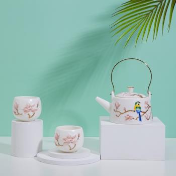 中式現代羊脂玉白色茶具客廳茶幾擺件酒柜裝飾工藝品復古茶壺0006