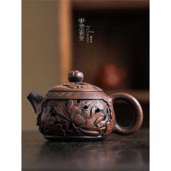 雲南建水紫陶茶壺熊亮輝純手工鏤空雙層荷花西施壺功夫茶具泡茶器