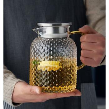 家用錘紋冷水壺防爆高硼硅玻璃涼水壺涼開水杯子大容量茶壺套裝