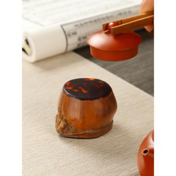 中式手工大漆龜甲竹蓋置蓋托泡茶壺蓋碗紫砂壺蓋置托功夫茶具配件