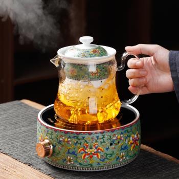 陶瓷琺瑯彩煮茶器煮茶爐白茶家用電陶爐煮茶壺耐高溫玻璃茶壺茶具