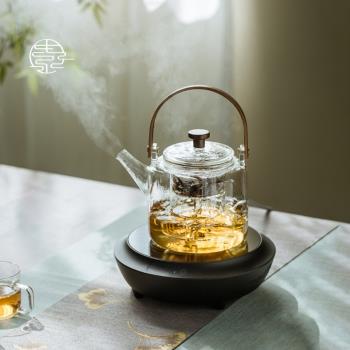 日式蒸煮兩用高硼硅玻璃提梁茶壺耐高溫家用辦公室電陶爐煮茶套裝