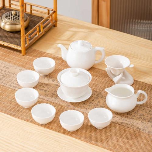 潮汕高檔骨瓷白瓷家用白色小號蓋碗茶杯超薄潮州功夫茶具套裝禮盒
