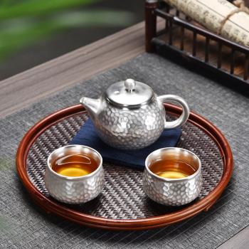 純銀茶壺一壺二杯 鎏銀茶具套裝 戶外簡約便攜旅行茶具泡茶器茶壺