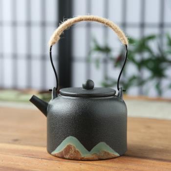 日式創意粗陶家用辦公室提梁壺