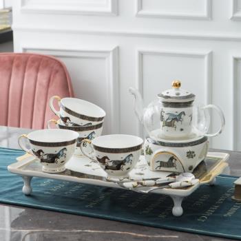 輕奢陶瓷花茶壺玻璃套裝法式骨瓷蠟燭加熱底座家用英式下午茶茶具