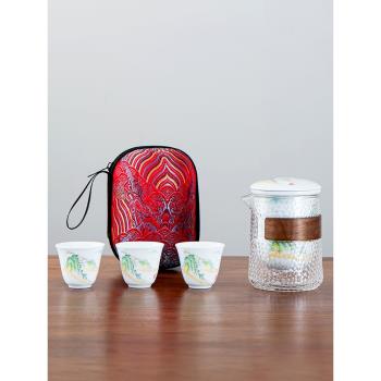 玻璃旅行茶具套裝便攜式戶外旅游家用功夫茶杯泡茶壺快客杯隨身包
