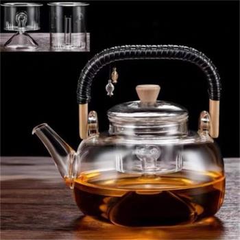 竹把玻璃提梁壺茶壺茶具套裝家用耐高溫加厚煮茶器單壺燒水壺茶漏