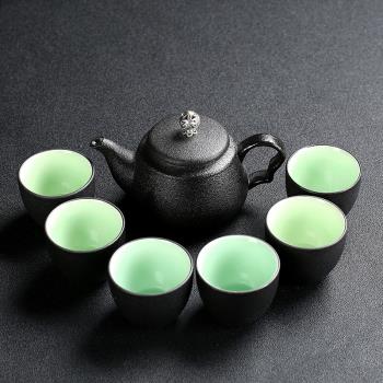 陶瓷黑陶西施壺功夫茶具套裝家用蓋碗整套古典復古鑲梅花茶具杯杯