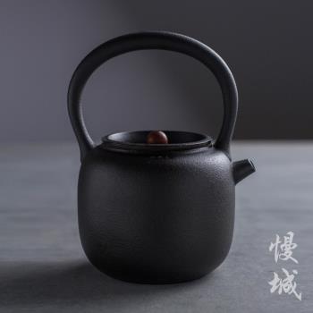 陶瓷煮茶壺 黑茶老普洱大容量電陶燒水提樑壺 茶道茶具黑色養生壺