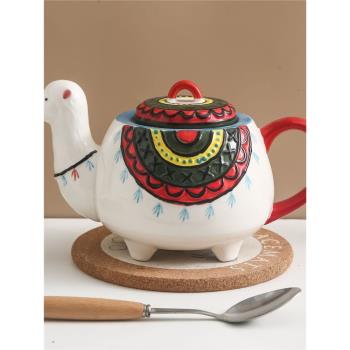 外貿米國陶瓷羊駝造型浮雕冷水壺可愛萌物茶壺波西米亞風情咖啡壺