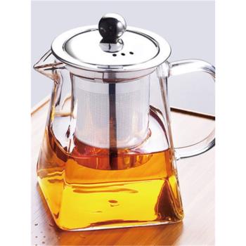 中式小清新玻璃三角壺大容量煮茶壺不銹鋼過濾泡茶壺透明耐熱四方