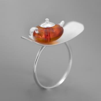 梵靈原創設計琥珀復古茶文化戒指