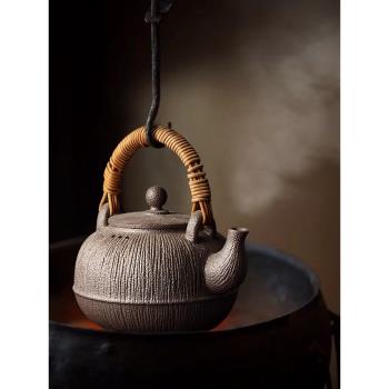 九土日式煮茶壺手工竹編提梁壺酒精炭爐電陶爐功夫茶具家用燒水壺