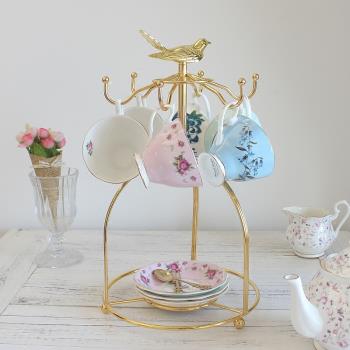 創意鍍金色小鳥歐式鐵藝茶壺杯架