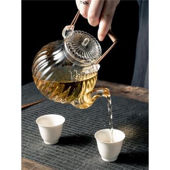 耐熱玻璃煮茶壺燒水壺日式煮茶器電陶爐專用耐高溫提梁壺蒸煮兩用