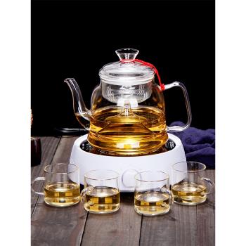 大號加厚玻璃蒸茶壺家用茶具套裝蒸汽養生電陶爐燒水壺黑茶煮茶器
