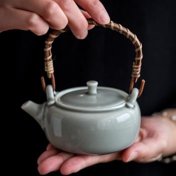 冰灰釉提梁壺陶瓷茶壺日式簡約功夫茶具家用會客茶水分離泡茶壺