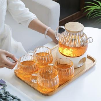 輕奢下午茶茶具家用蠟燭加熱陶瓷底座耐熱玻璃水果花茶壺茶杯套裝