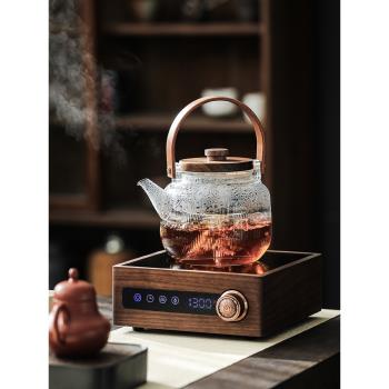 秦藝新款胡桃木電陶爐煮茶壺煮茶器玻璃加厚耐高溫提梁燒水養生壺