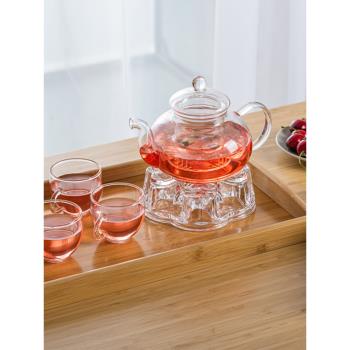 耐熱玻璃茶具花茶壺套裝 紅茶水果茶功夫茶杯加熱底座泡茶器