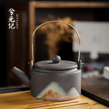 手繪粗陶簡約創意單個提梁茶壺